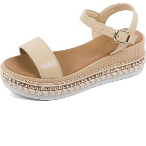 Hofeny Women's Cream Platform Sandals